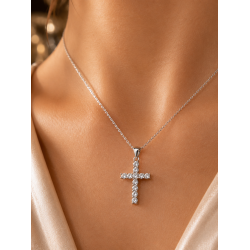 Pre Owned 9ct White Gold Diamond Cross and Chain ZC9
